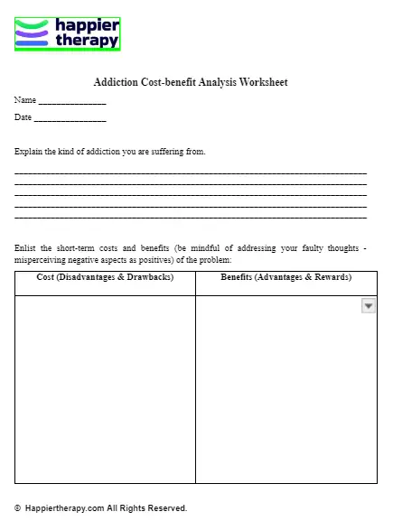 Addiction Cost Benefit Analysis Worksheet HappierTHERAPY