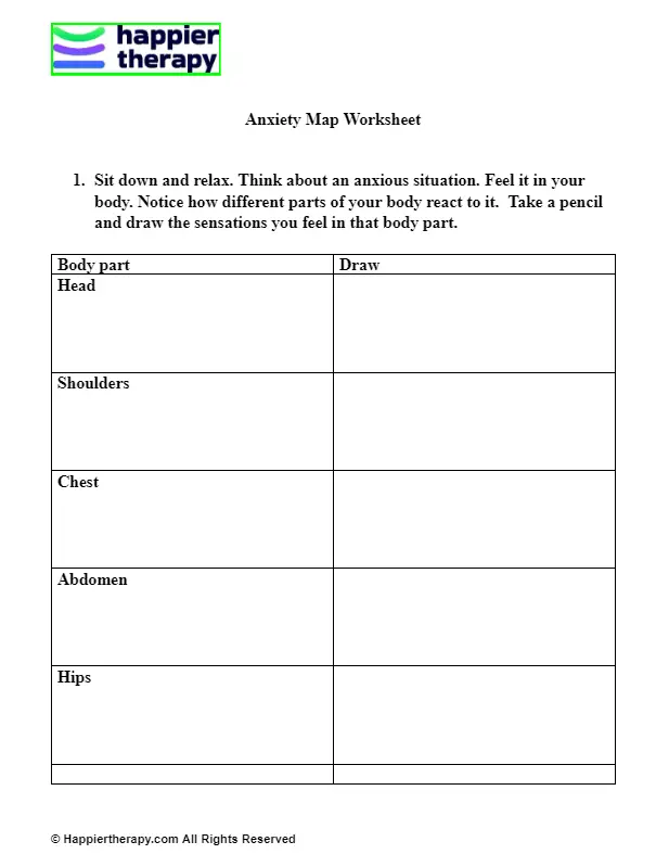 Anxiety Map Worksheet Happiertherapy