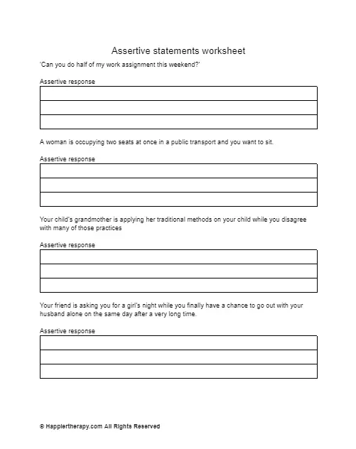 Assertive Statements Worksheet Happiertherapy