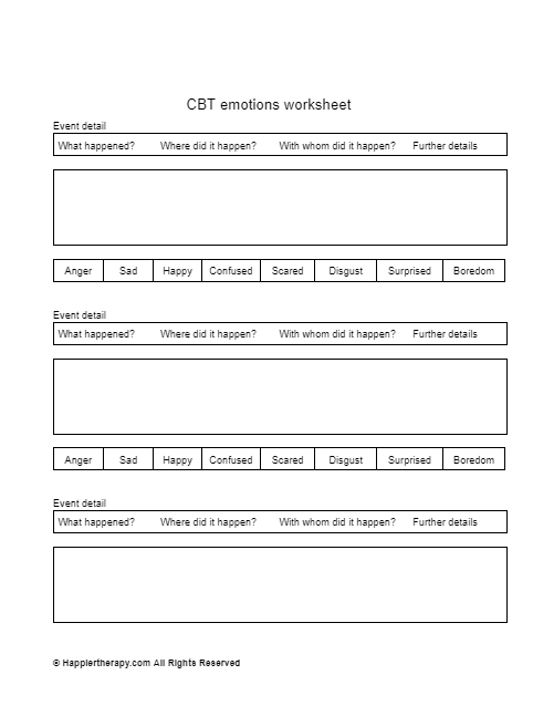 Cbt Emotions Worksheet Happiertherapy