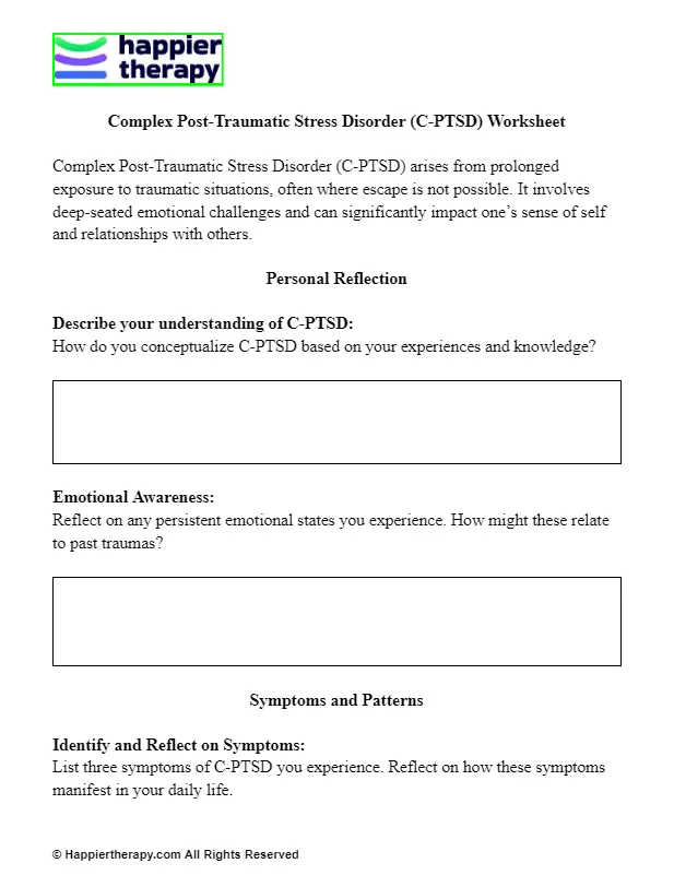 Complex Post Traumatic Stress Disorder C Ptsd Worksheet Happiertherapy