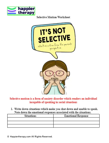 Selective Mutism Worksheet Happiertherapy