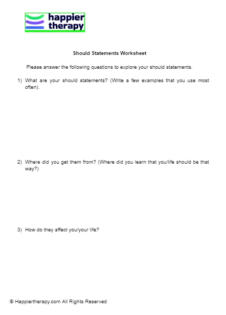 Should Statements Worksheet Happiertherapy