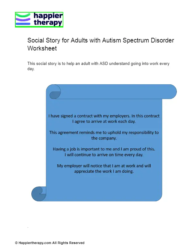 Social Story For Adults With Autism Spectrum Disorder Worksheet