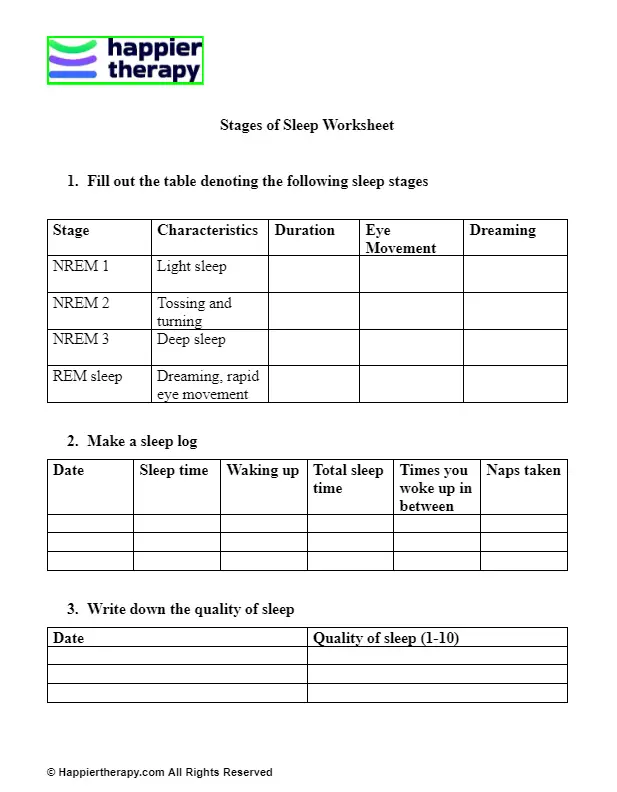 Stages Of Sleep Worksheet Happiertherapy