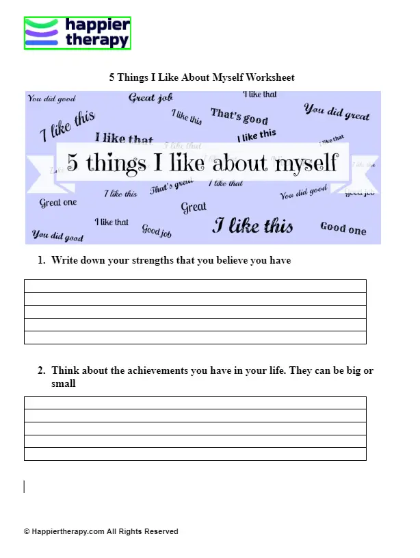 5 Things I Like About Myself Worksheet | HappierTHERAPY