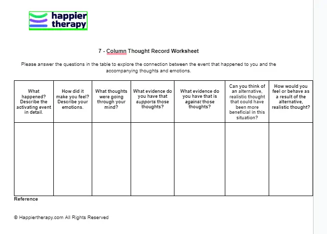 7 - Column Thought Record Worksheet | HappierTHERAPY