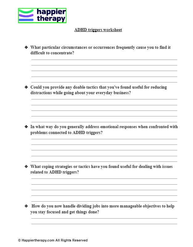 Worksheets For Adhd