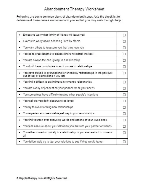 Abandonment Therapy Worksheet | HappierTHERAPY