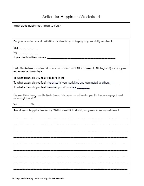 Action For Happiness Worksheet | HappierTHERAPY