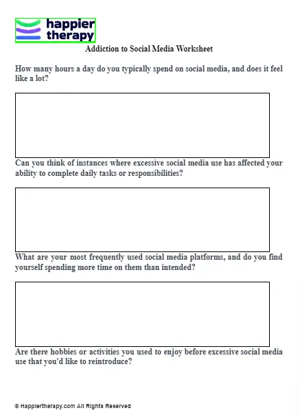 Addiction To Social Media Worksheet | HappierTHERAPY