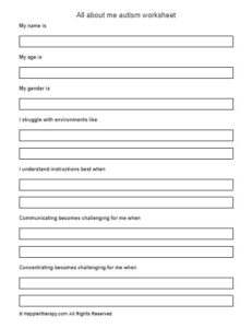 All About Me Autism Worksheet - Happiertherapy