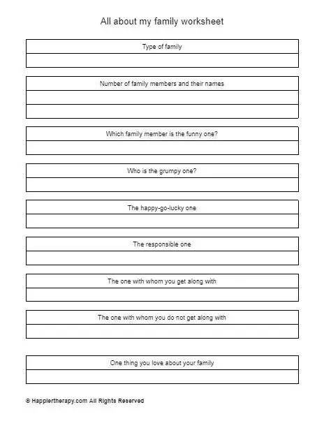 All About My Family Worksheet | HappierTHERAPY