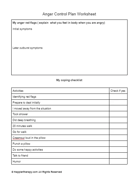 Anger Control Plan Worksheet Happiertherapy 