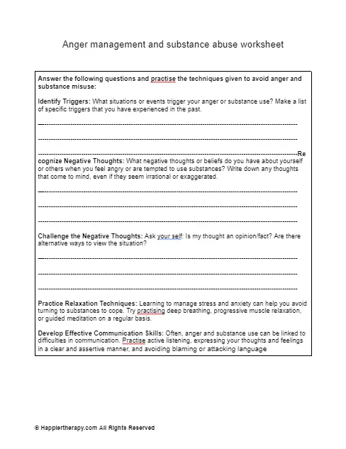 Anger Management And Substance Abuse Worksheet | HappierTHERAPY