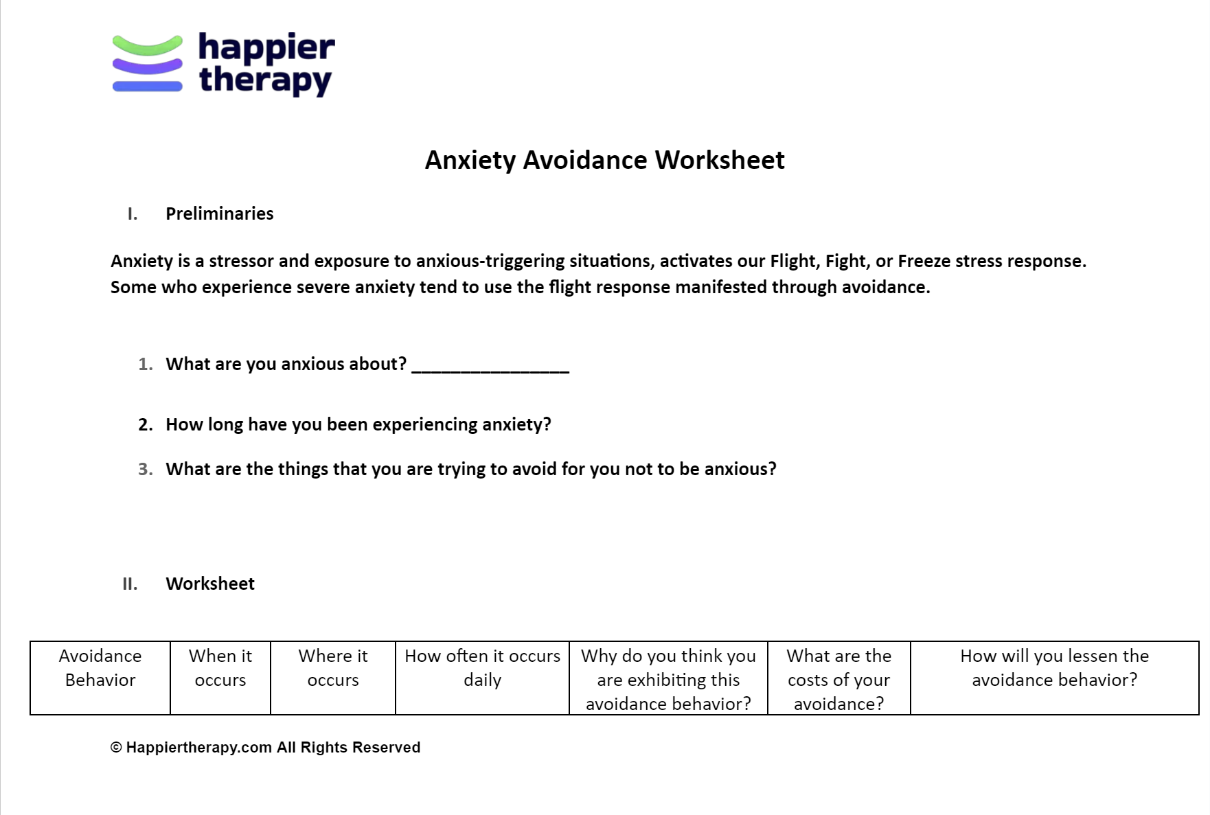 Anxiety Avoidance Worksheet Happiertherapy