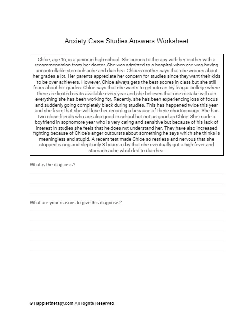 Anxiety Case Studies Answers Worksheet | HappierTHERAPY