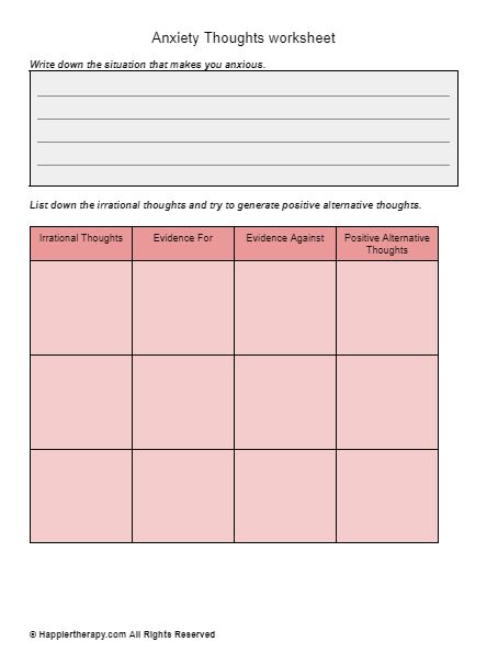 Anxiety Thoughts Worksheet | HappierTHERAPY