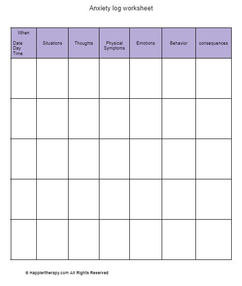Anxiety Log Worksheet | HappierTHERAPY
