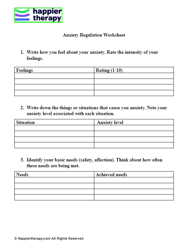 Anxiety Regulation Worksheet 