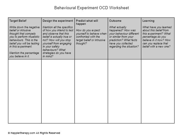 Behavioural Experiment OCD Worksheet | HappierTHERAPY