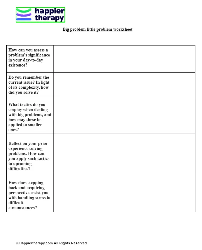 Big problem little problem worksheet happiertherapy