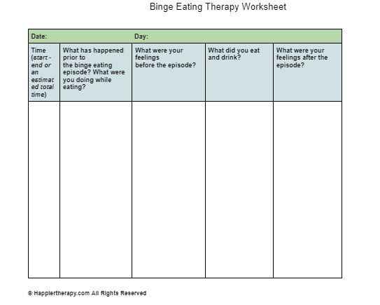 Binge Eating Therapy Worksheets