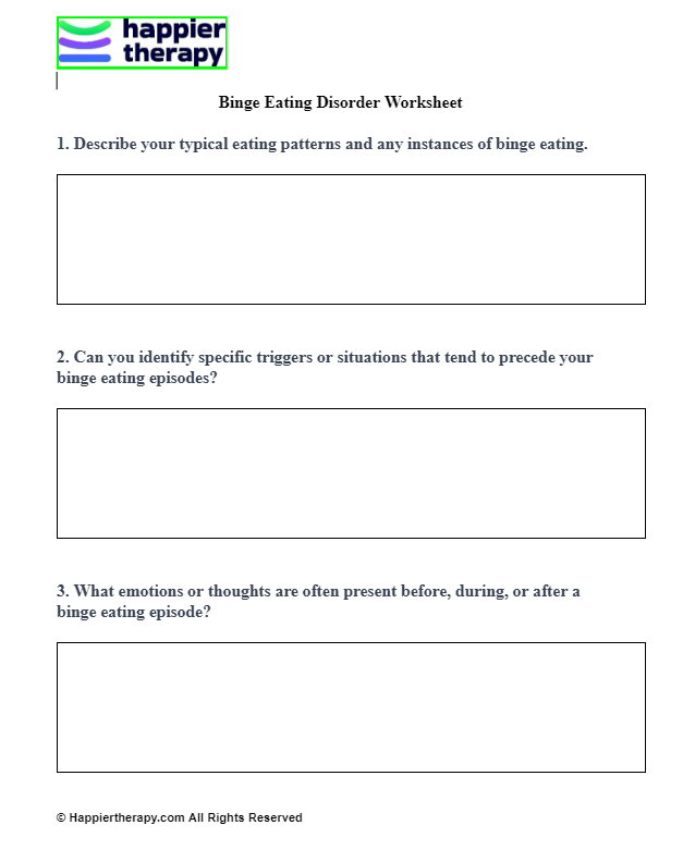 Binge Eating Disorder Worksheet HappierTHERAPY