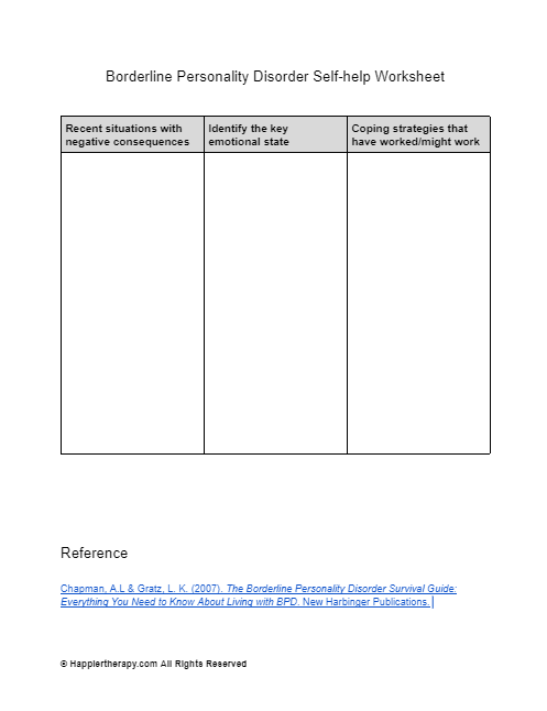 Borderline Personality Disorder Self-help Worksheet | HappierTHERAPY