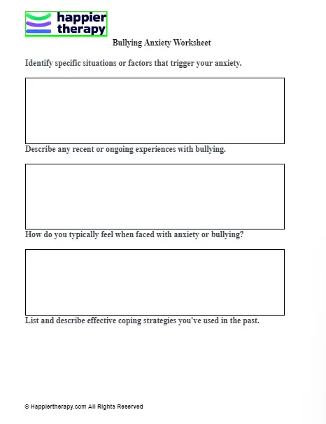 Bullying Anxiety Worksheet | HappierTHERAPY