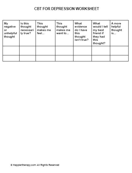 cbt homework for depression