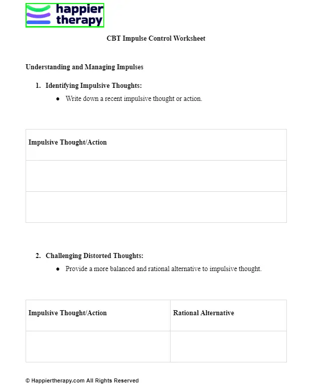 Cbt Impulse Control Worksheet Happiertherapy