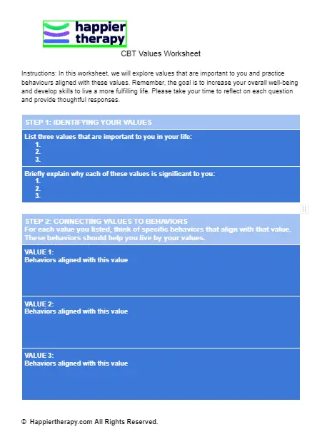 CBT Values Worksheet HappierTHERAPY CBT Values Worksheet HappierTHERAPY