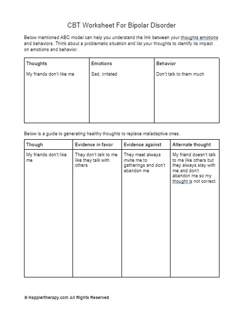 CBT Worksheet For Bipolar Disorder | HappierTHERAPY