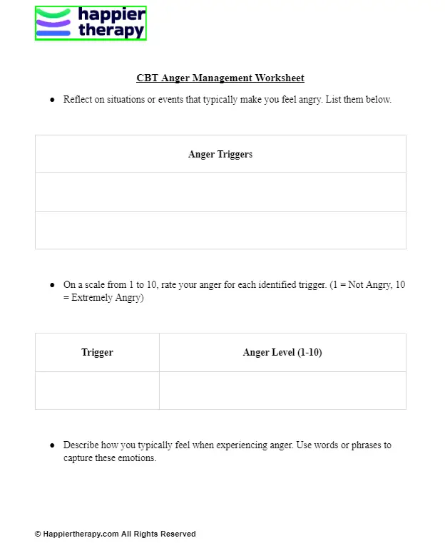 Cbt Anger Management Worksheet Happiertherapy