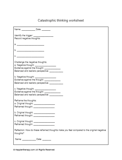 Catastrophic Thinking Worksheet HappierTHERAPY