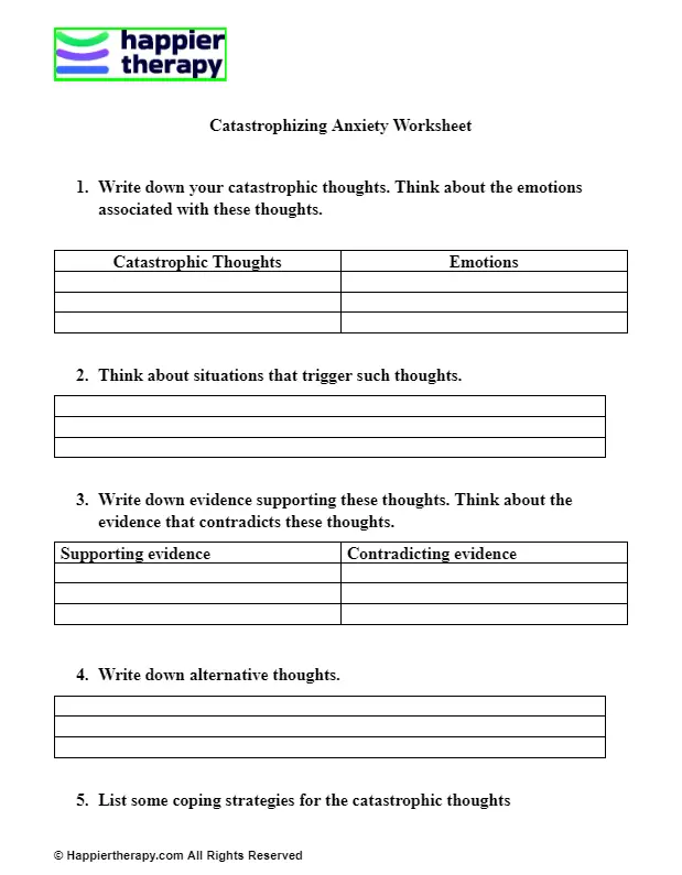 Catastrophizing Anxiety Worksheet Happiertherapy