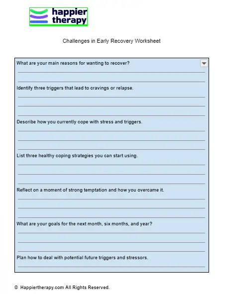 Challenges In Early Recovery Worksheet | HappierTHERAPY