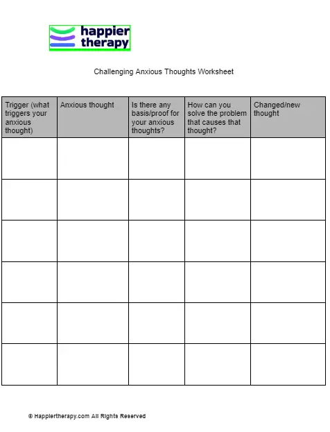 Challenging Anxious Thoughts Worksheet HappierTHERAPY