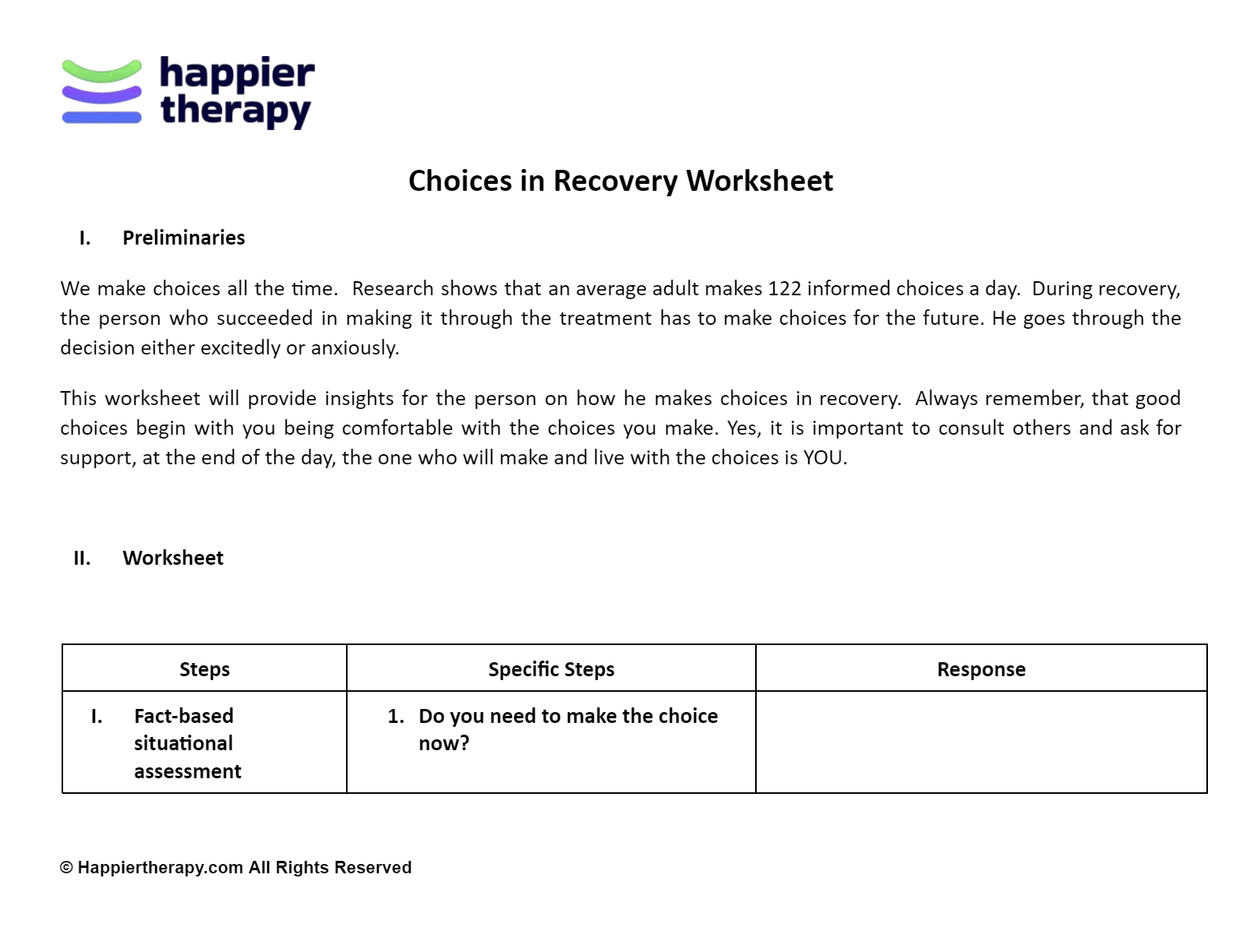 Choices In Recovery Worksheet | HappierTHERAPY