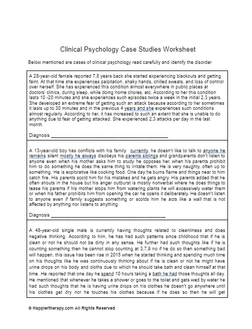 clinical case study worksheet