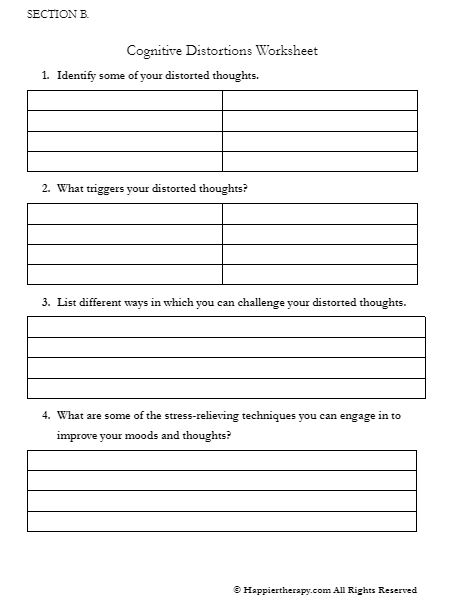 Cognitive Distortions Worksheet Happiertherapy
