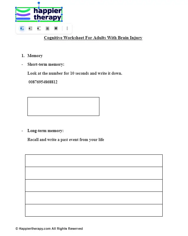 Cognitive Worksheet For Adults With Brain Injury HappierTHERAPY
