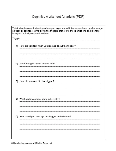 Cognitive Worksheet For Adults | HappierTHERAPY