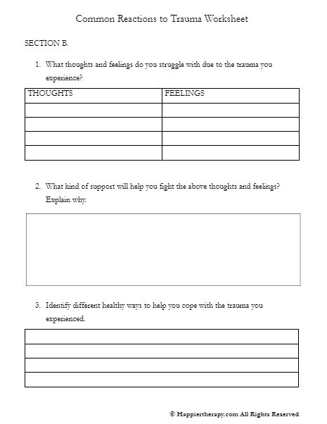 Common Reactions To Trauma Worksheet | HappierTHERAPY