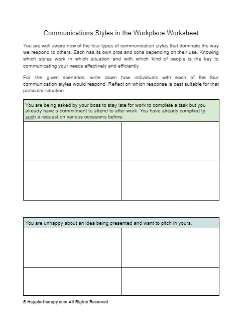 Communications Styles In The Workplace Worksheet | HappierTHERAPY