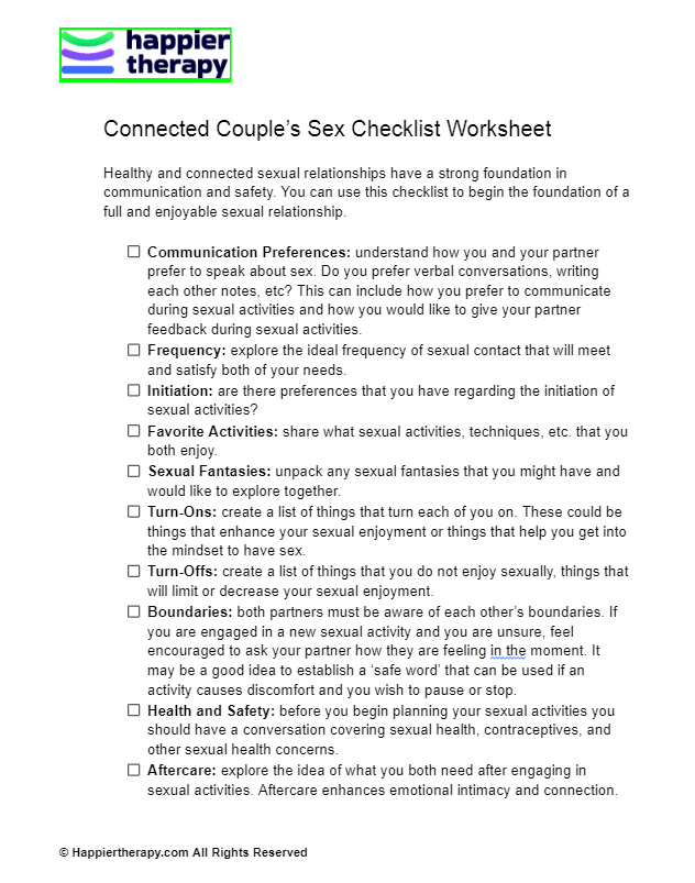 Connected Couples Sex Checklist Worksheet Happiertherapy 