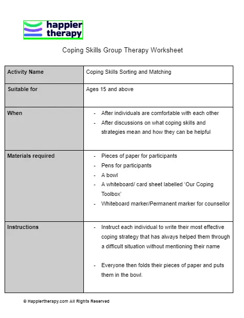 Coping Skills Group Therapy Worksheet 