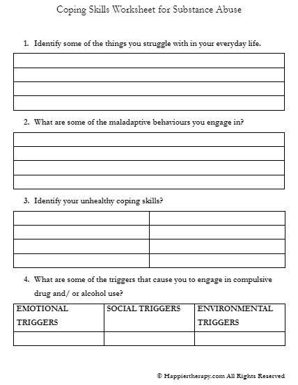 Coping Skills Worksheet For Substance Abuse HappierTHERAPY