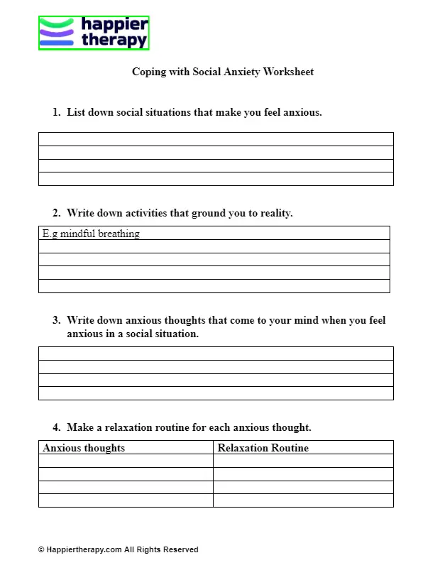 Coping With Social Anxiety Worksheet | HappierTHERAPY